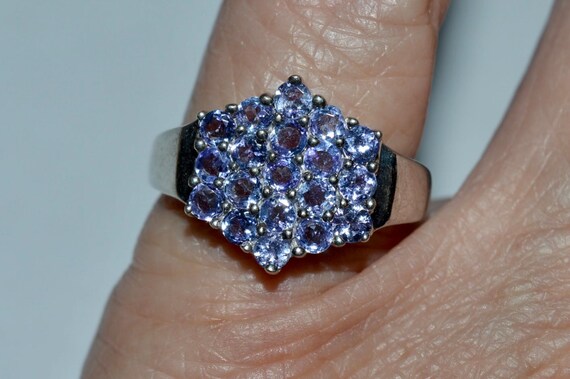 Sterling Tanzanite Cluster Ring, Hexagonal Cockta… - image 6