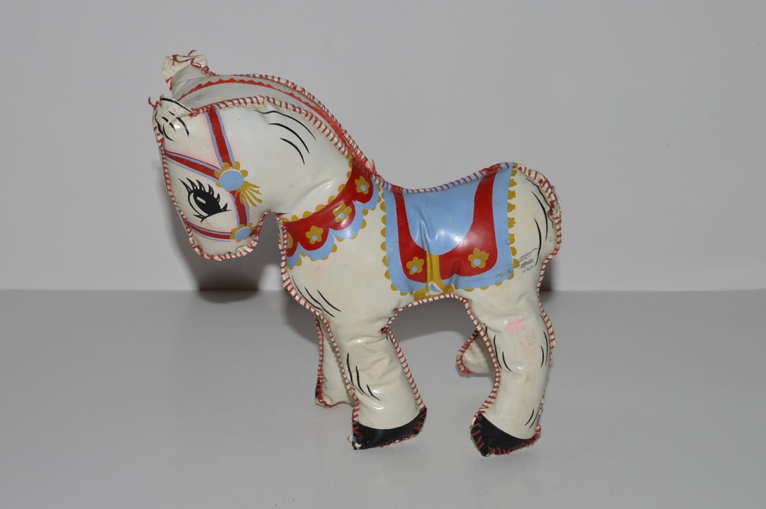 Vintage Vinyl Stuffed Animal, Mid Century Toy Horse, Vinyl Plush Pony W