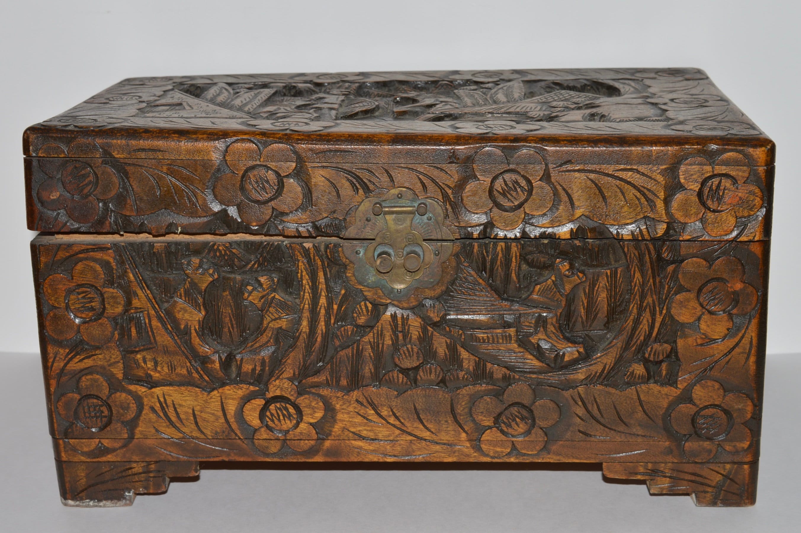 Vintage Oriental Camphor Wood Chest, Carved Wooden Chest, Ornate