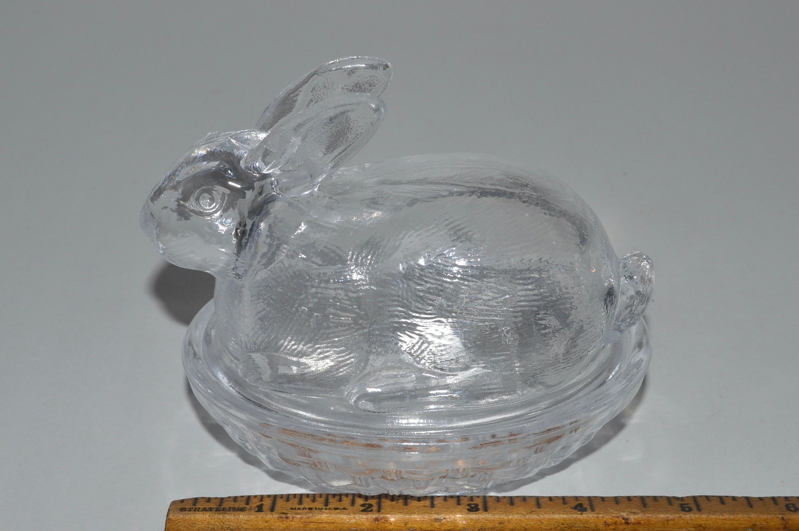 Vintage Clear Glass Bunny on Nest Bunny Basket Trinket Dish Etsy