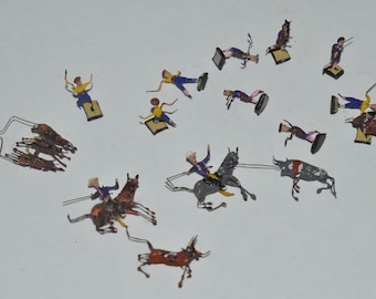 Mexico Bullfight Miniatures, Wire and Clay Tiny Bullfight Scene, Mexico Souvenir, Vintage Miniature Collectible Folk Art Bull Fight