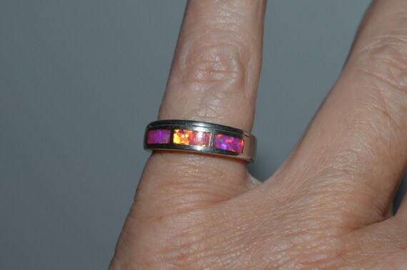 Opal Inlay Multi Stone Silver Ring, Opal Modernis… - image 1