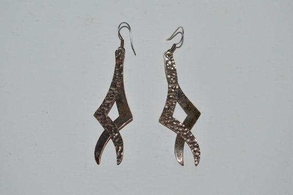 Hammered Sterling Silver Earrings, Sterling Long … - image 1