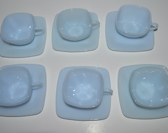 Fire King Azurite Charm Cups and Saucers, Collectible Delphite Glass, Fire King Ovenware Made in U.S.A, Heat Proof,  6 Cup and 6 Saucer Set
