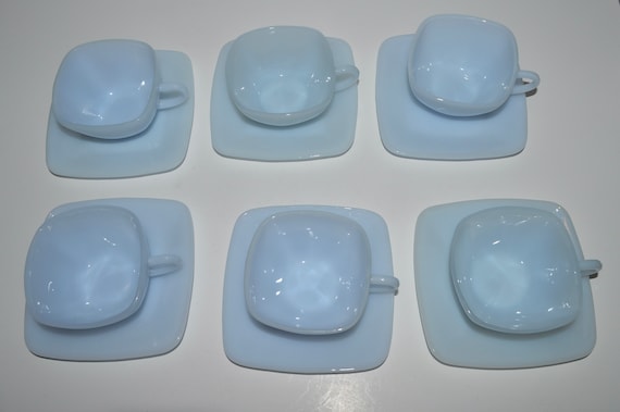 Fire King Azurite Charm Cups and Saucers, Collectible Delphite