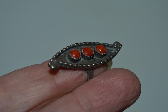 Sterling Red Coral Ring, Multi Stone Red Coral Sh… - image 6