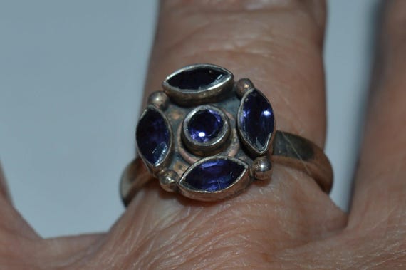Multi Stone Ring, Dark Blue Violet Gemstone Conve… - image 5