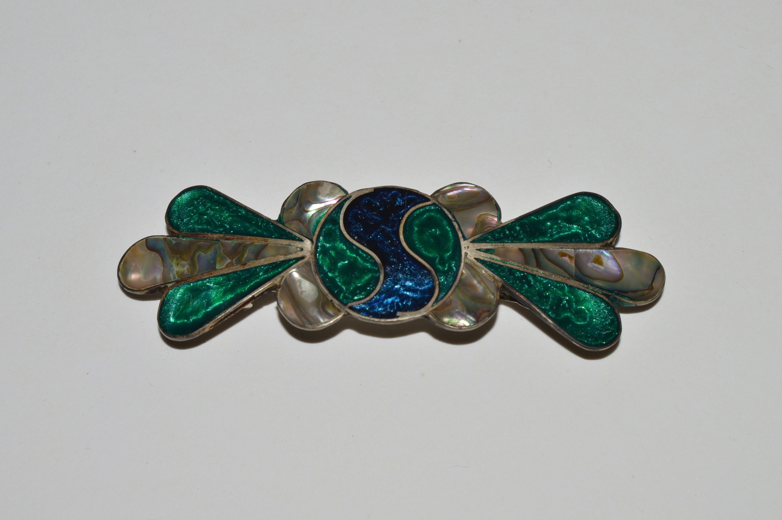 Vintage Abalone Inlay Hair Barrette, Silver Tone Hair Clip  display picture 3