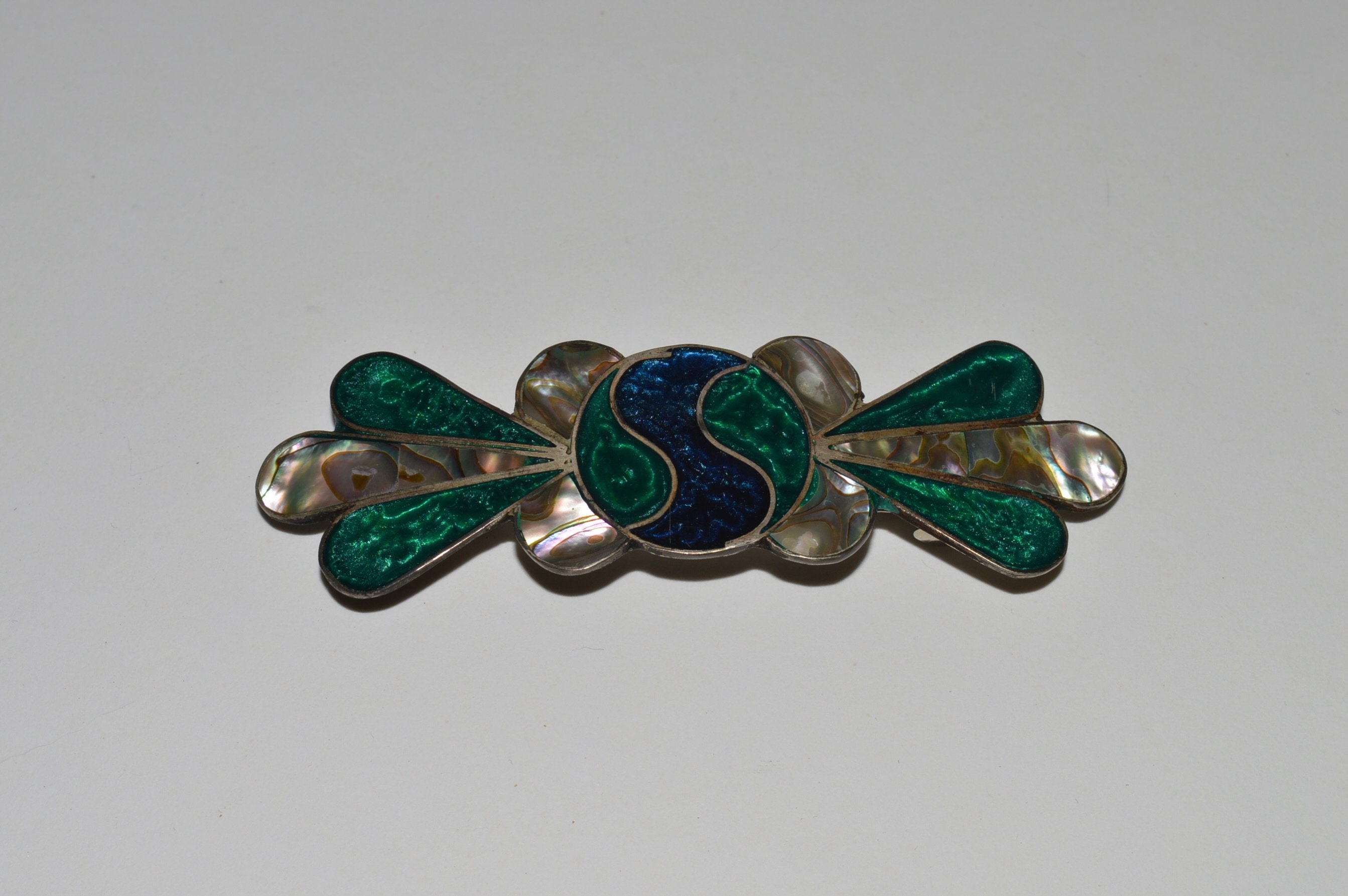 Alpaca Mexico Abalone Inlay Leaf Barrette Hair Clips Vintage Abalone Inlay Hair Barrette, Silver Tone Hair Clip  main image 3