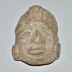 Vintage Maya Head Figurine, Mexican Folk Art Faux Tourist Piece Figurine, Mayan Aztec Head Face Mask, Eclectic Decor, Ethnic Art