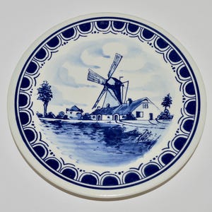 Vintage Delfts Blue Handgemaakt Made in Holland Plate, Dutch Delft Blue Plate, Classic Windmill Scene, Blue White Kitchen Decor