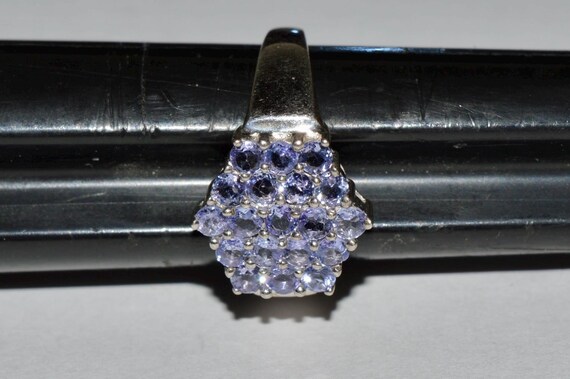 Sterling Tanzanite Cluster Ring, Hexagonal Cockta… - image 9