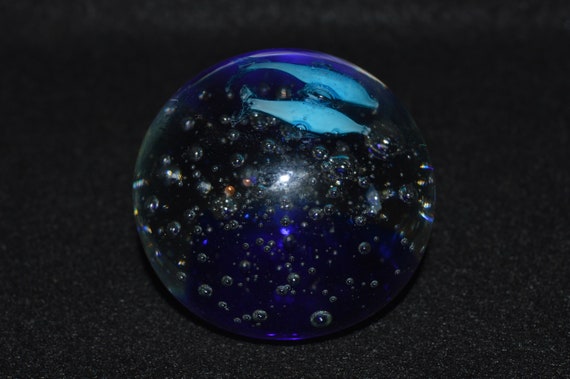 New 5/" Hand Blown Art Glass Paperweight Sculpture Figurine Ball Bubble Blue