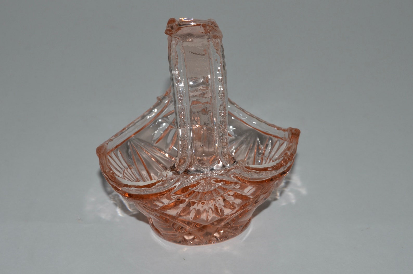 Vintage Pink Depression Glass Basket Art Deco Style Glass Etsy