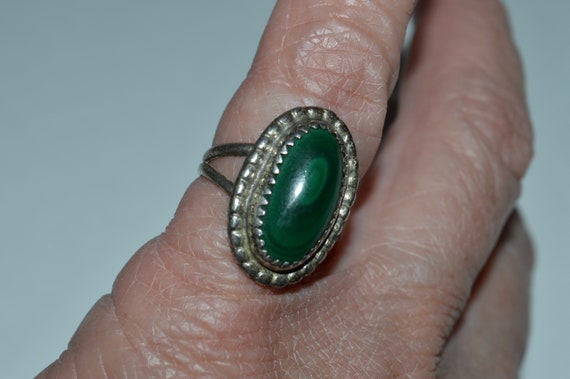 Sterling Malachite Ring, Chunky Silver Ring w Gre… - image 2