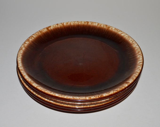 Vintage Brown Drip Glaze Dinner Plates, Set of 4 Plates W Drip Glaze