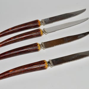 Lifetime Cutlery Sheffield England Faux Antler Steak Knives, Stainless Steel Made in England Staghorn Resin Steak Knives, Antler Horn Knives