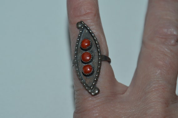 Sterling Red Coral Ring, Multi Stone Red Coral Sh… - image 1