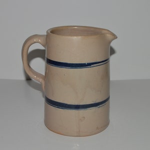 Vintage Blue and White Stoneware Blue Stripe Pitcher, Table Water Pitcher, Blue  Kitchen Decor, Collectible Pottery Water Pitcher