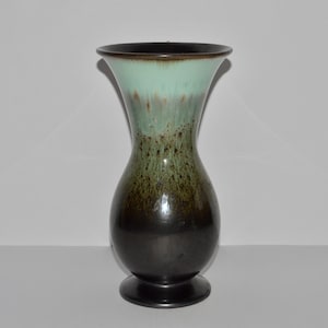 Vintage Steuler West Germany Ceramic Drip Glaze Vase, Mid Century Modern Mint Green w Brown, Steuler Keramik Drip Glaze Pottery Centerpiece