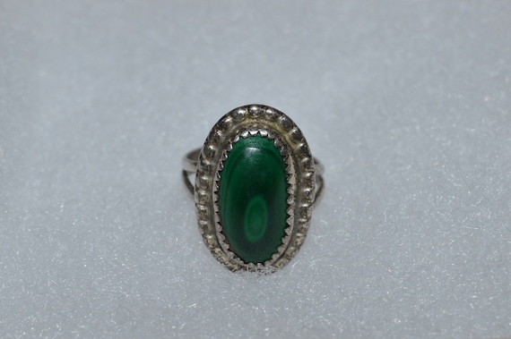 Sterling Malachite Ring, Chunky Silver Ring w Gre… - image 3