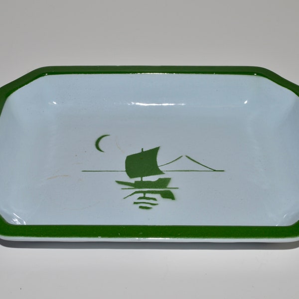 Klafrestrom Cast Iron Enamel Casserole Tray, Green Sailboat Design, Baking Dish Made in Sweden, Cast Iron Cookware, Green White Kitchen