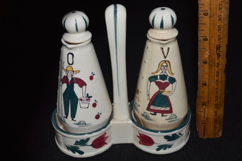 Oil and Vinegar Cruet Set Ceramic Hand Painted Cruets Farmer Etsy
