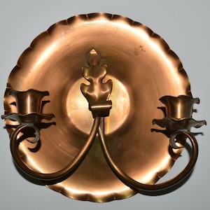 Gregorian Copper Wall Sconce Candlestick, Artistic Copper Double Candle Stick, Hand Hammered Copper Dual Candle Holder, Candelabra Sculpture
