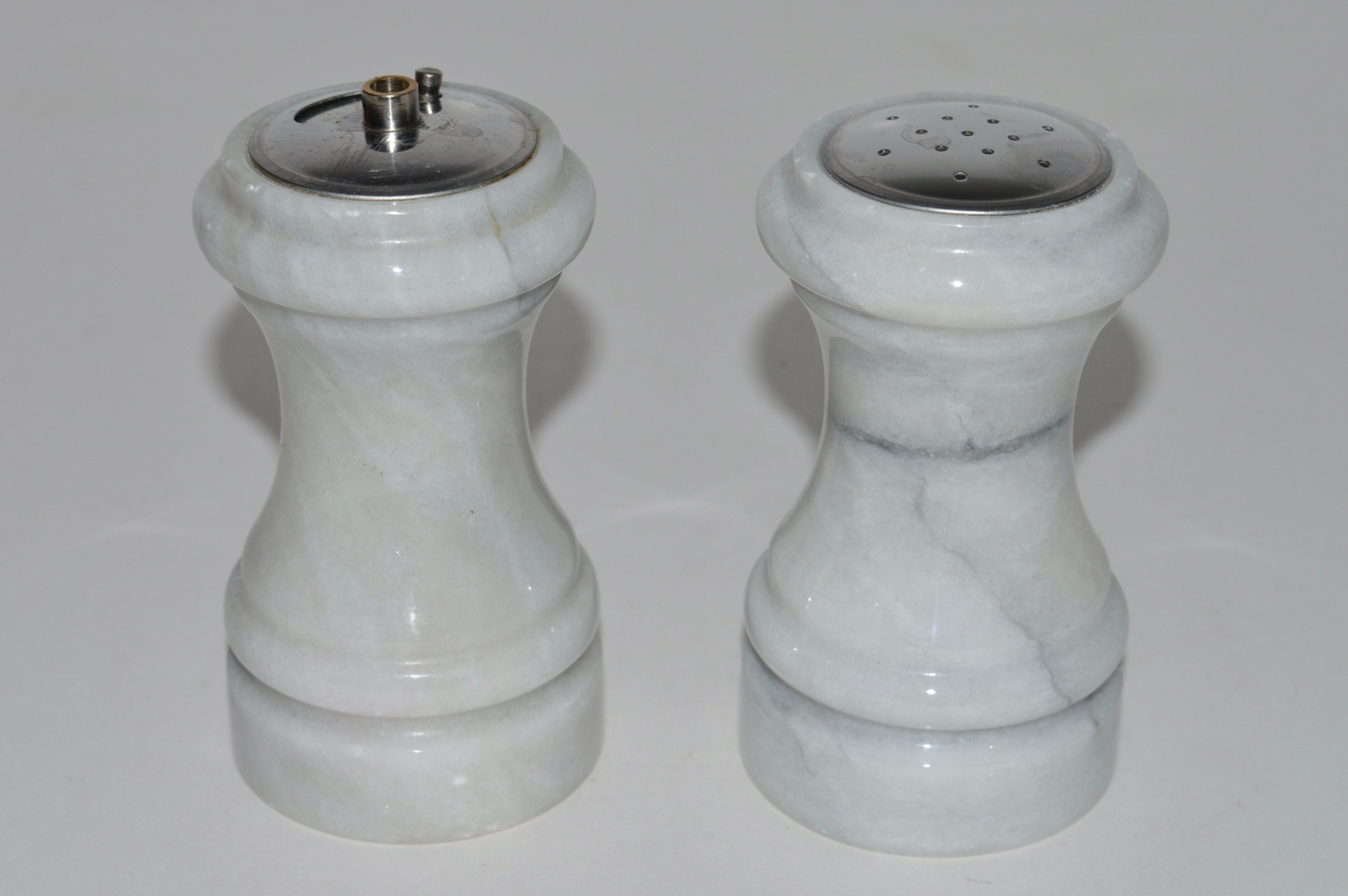 Marble Salt and Pepper Stone Salt Shaker Set Vintage White Etsy