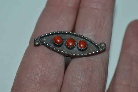 Sterling Red Coral Ring, Multi Stone Red Coral Sh… - image 4