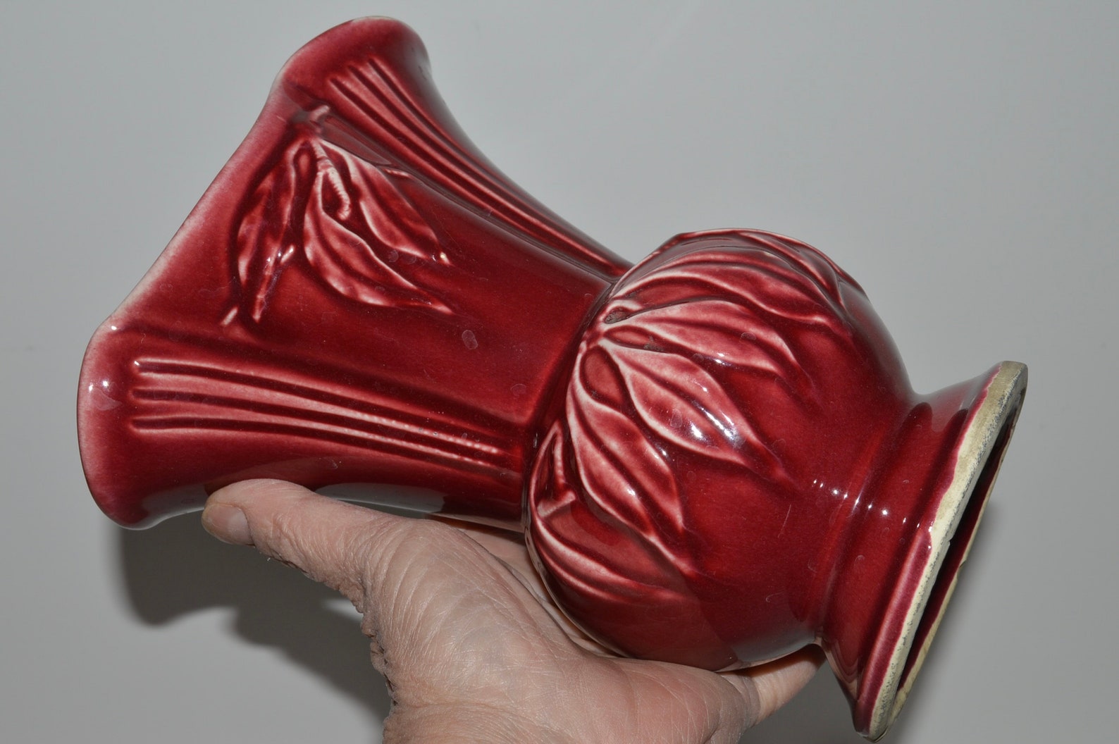 Shawnee Pottery Maroon Vase Burgundy USA Vase W Embossed Leaf Etsy