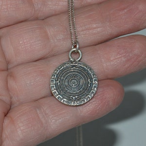 Aztec Calendar Pendant Necklace Mexico Taxco Sterling Silver Aztec