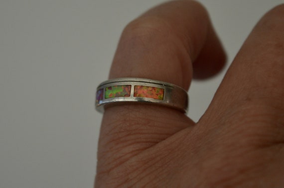 Opal Inlay Multi Stone Silver Ring, Opal Modernis… - image 6