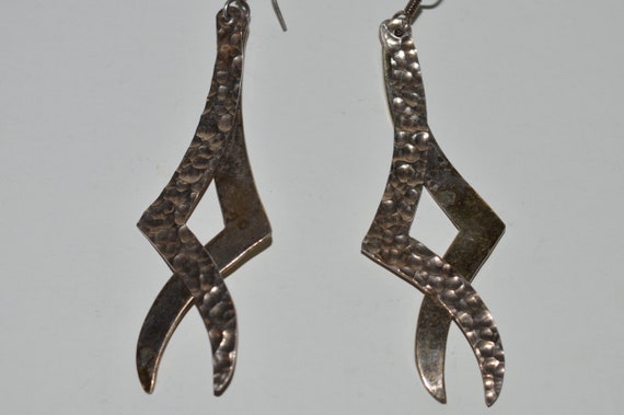 Hammered Sterling Silver Earrings, Sterling Long … - image 4
