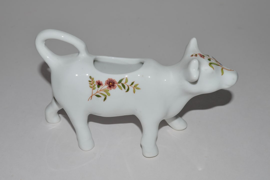 Vintage Cordon Bleu Ceramic Cow Creamer, Porcelain Cow Creamer, Figural Cow Creamer, Floral