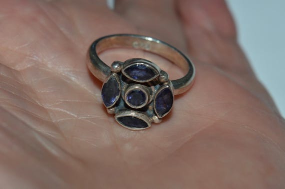 Multi Stone Ring, Dark Blue Violet Gemstone Conve… - image 7