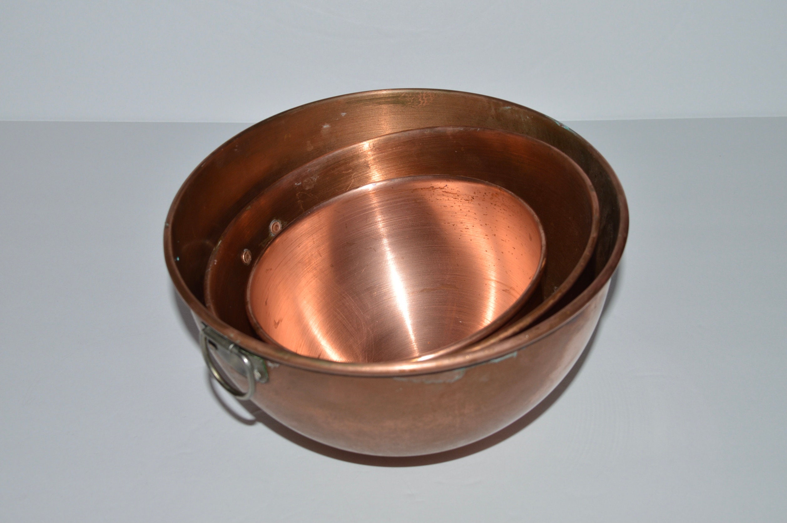 Vintage Copper Mixing Bowl Set of 3 Nesting Made in Korea w/ Brass Ring