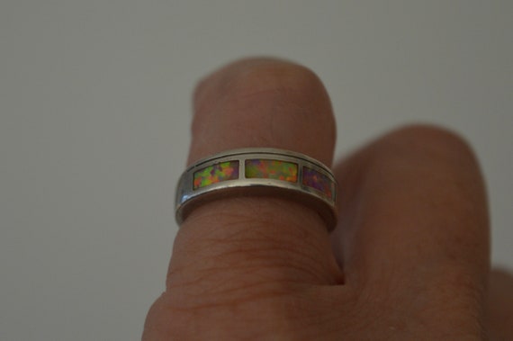 Opal Inlay Multi Stone Silver Ring, Opal Modernis… - image 7
