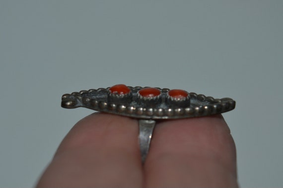 Sterling Red Coral Ring, Multi Stone Red Coral Sh… - image 5