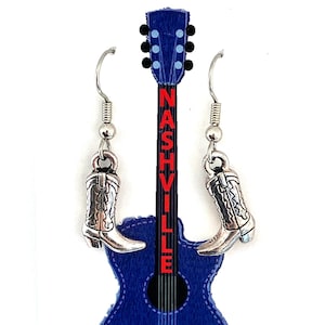 Boot charm earrings silver pewter cowboy cowgirl USA-made