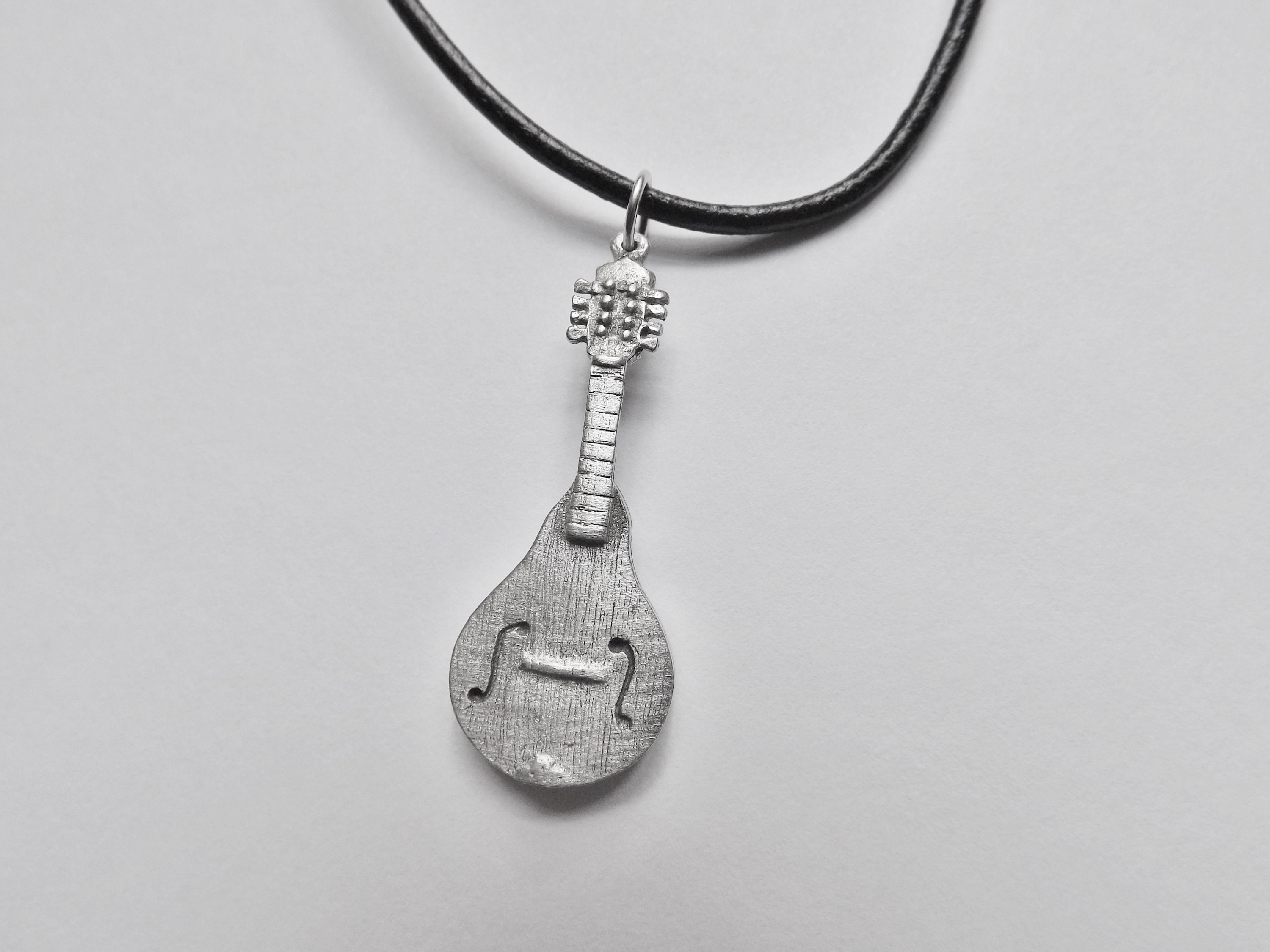 Mandolin Charm Necklace Silver Pewter Leather or Chain Etsy