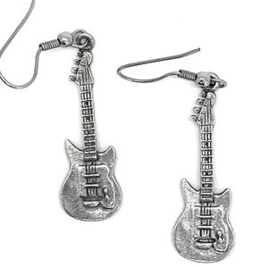 Electric guitar earrings silver pewter USA-made bass