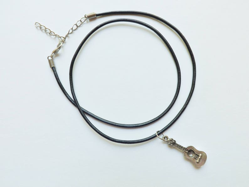 Ukulele Charm Necklace Silver Pewter Black Leather or Chain Usamade Etsy