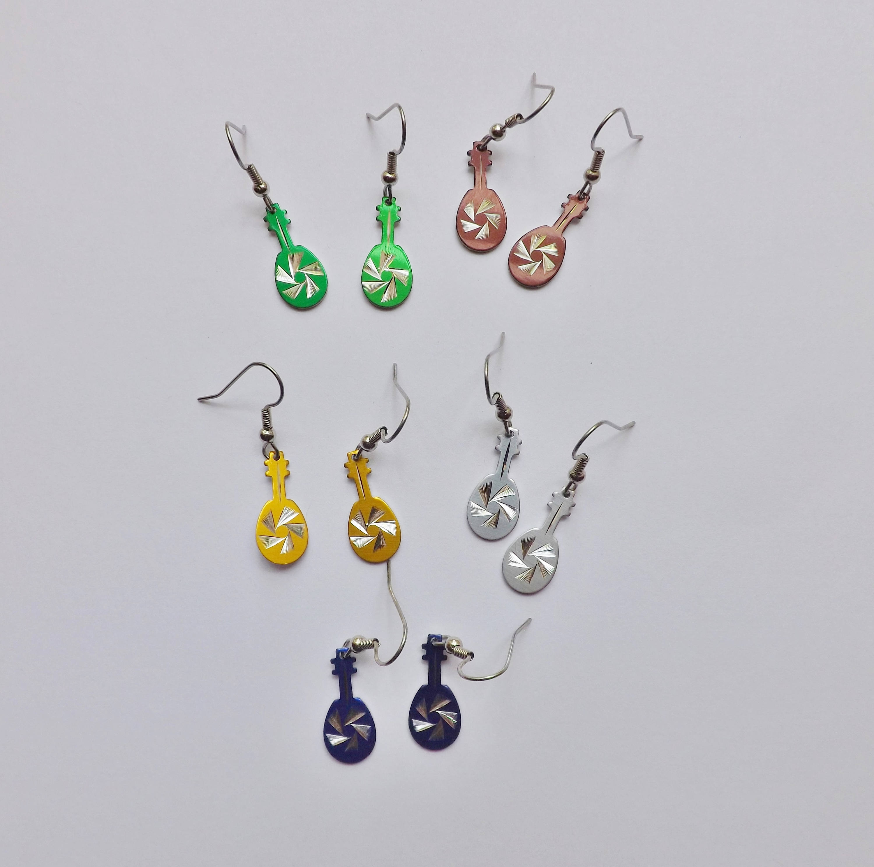 Mandolin earrings vintage charms choice of 5 colors on new surgical