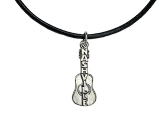 Nashville Guitar Charm Necklace silver pewter leather or chain USA-made: