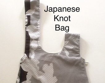 Japanese Knot Bag. Knitting Project Bag. On the go carry made with Vertical Stripe fabric from japan. Knit gift