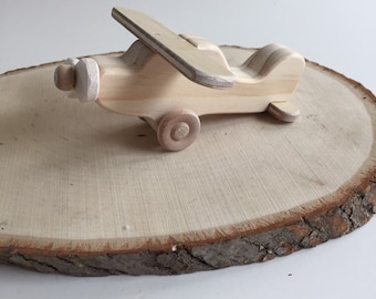 Small High Wing Wooden Airplane. One Hand Carry Flying.  4 1/2” long. Well Sanded. Plane/Pilot/Play