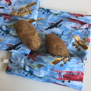 Flying Potatoes. Microwave bag for baked potatoes. Perfect, Moist, Fluffy results. Airplane fabric/Stearman/Piper cub