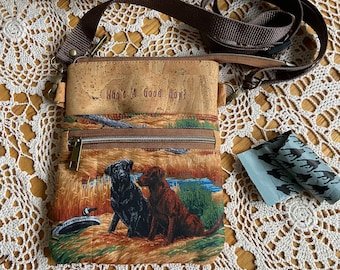 Flying Labs Walkabout. Festival Slim Crossbody Purse. Adjustable strap. Three pockets. 6" x 8" Dog Walking Bag Who's A Good Boy Flat