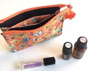 Mini Magic Clutch. One zipper, three organized pockets. Purse Organizer. Zippy bag. Butterfly and Waxed Canvas fabrics
